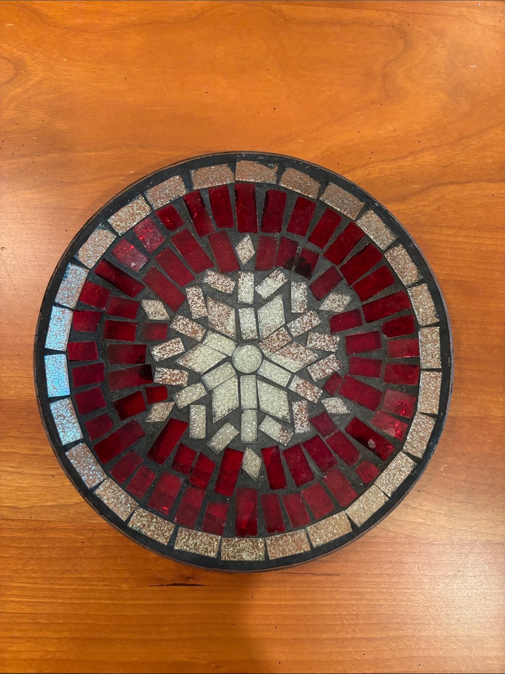 Red and Silver Mosaic Decorative Pillar Holder